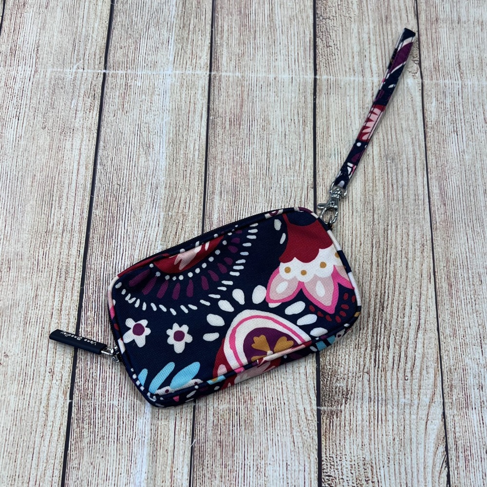 Vera Bradley Navy Blue Floral Paisley Zip Around‎ Wristlet Pouch Wallet